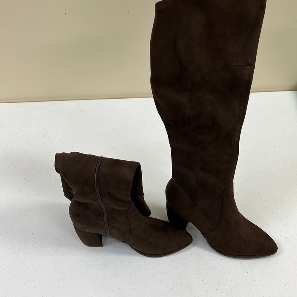 Brand new Marc Fisher dark brown fabric boots.